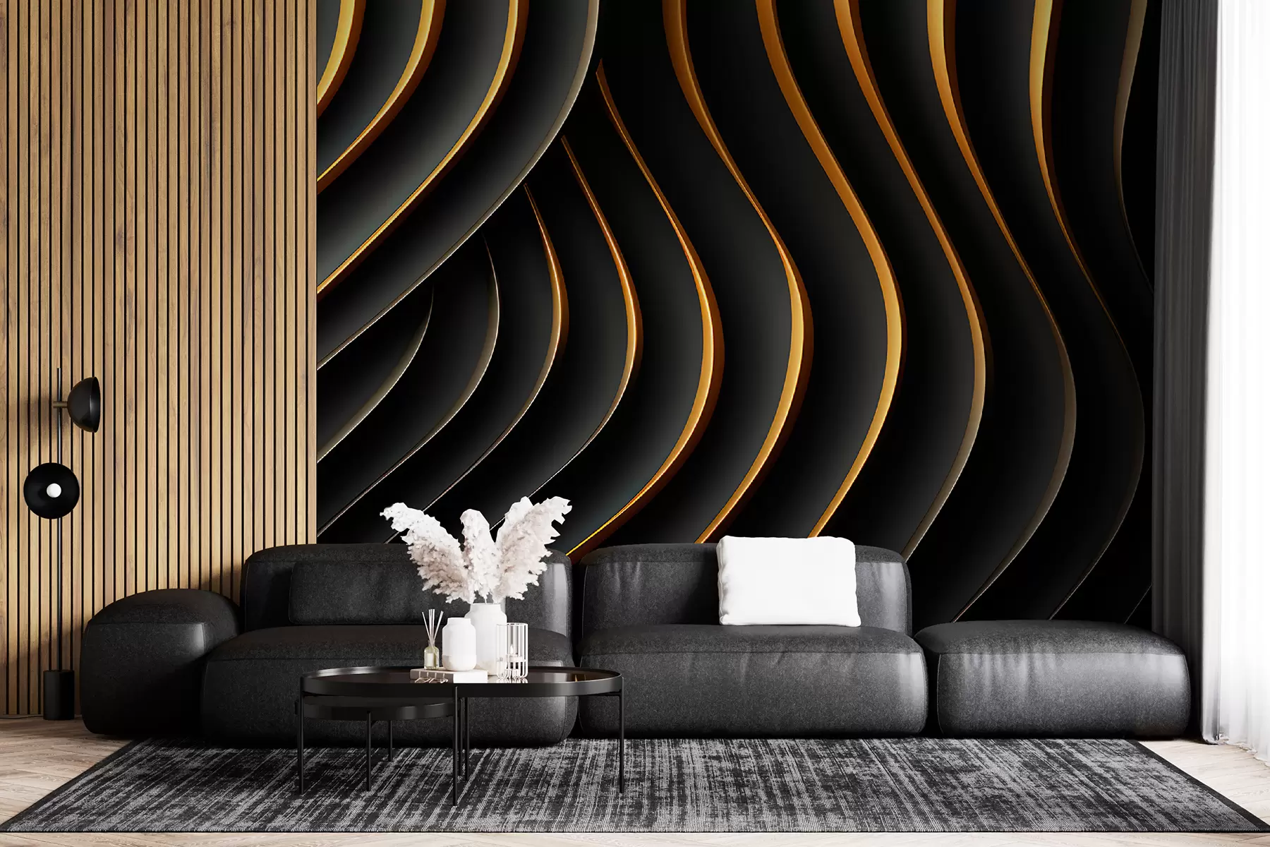 murais de parede Linhas volumétricas pretas u95243