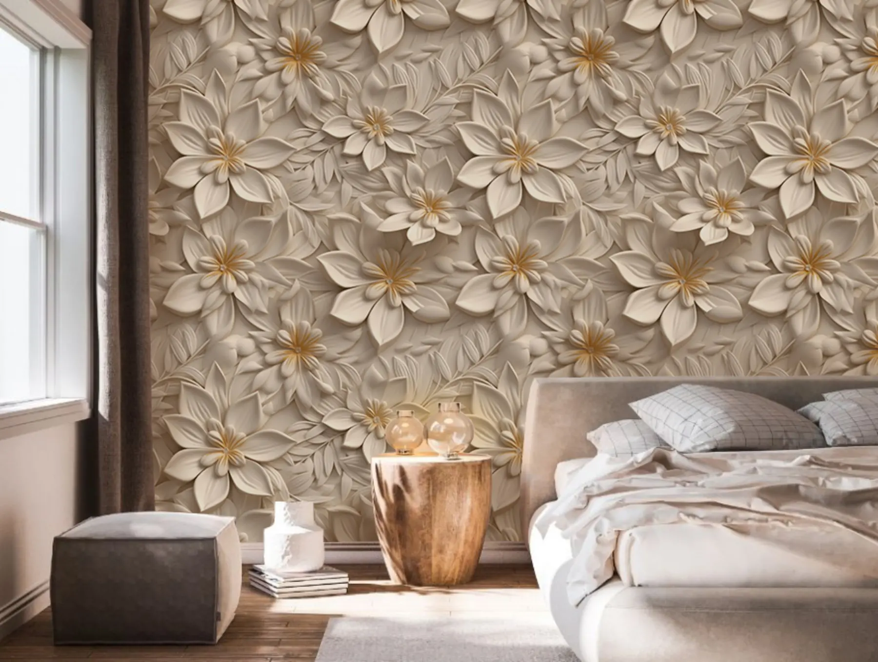 murais de parede Dispersão de flores brancas com efeito 3D u95251