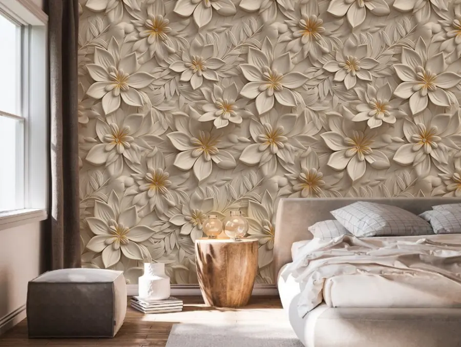 murais de parede Dispersão de flores brancas com efeito 3D u95251