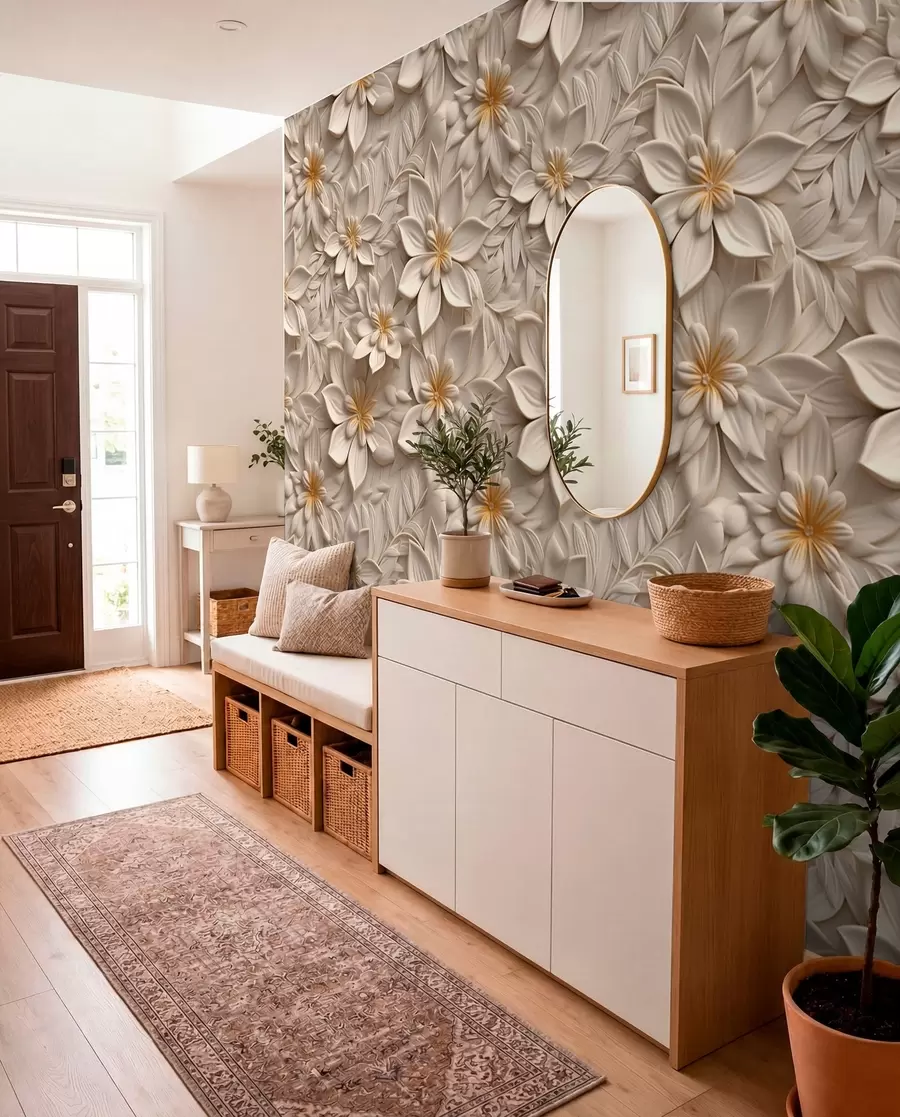 murais de parede Dispersão de flores brancas com efeito 3D u95251