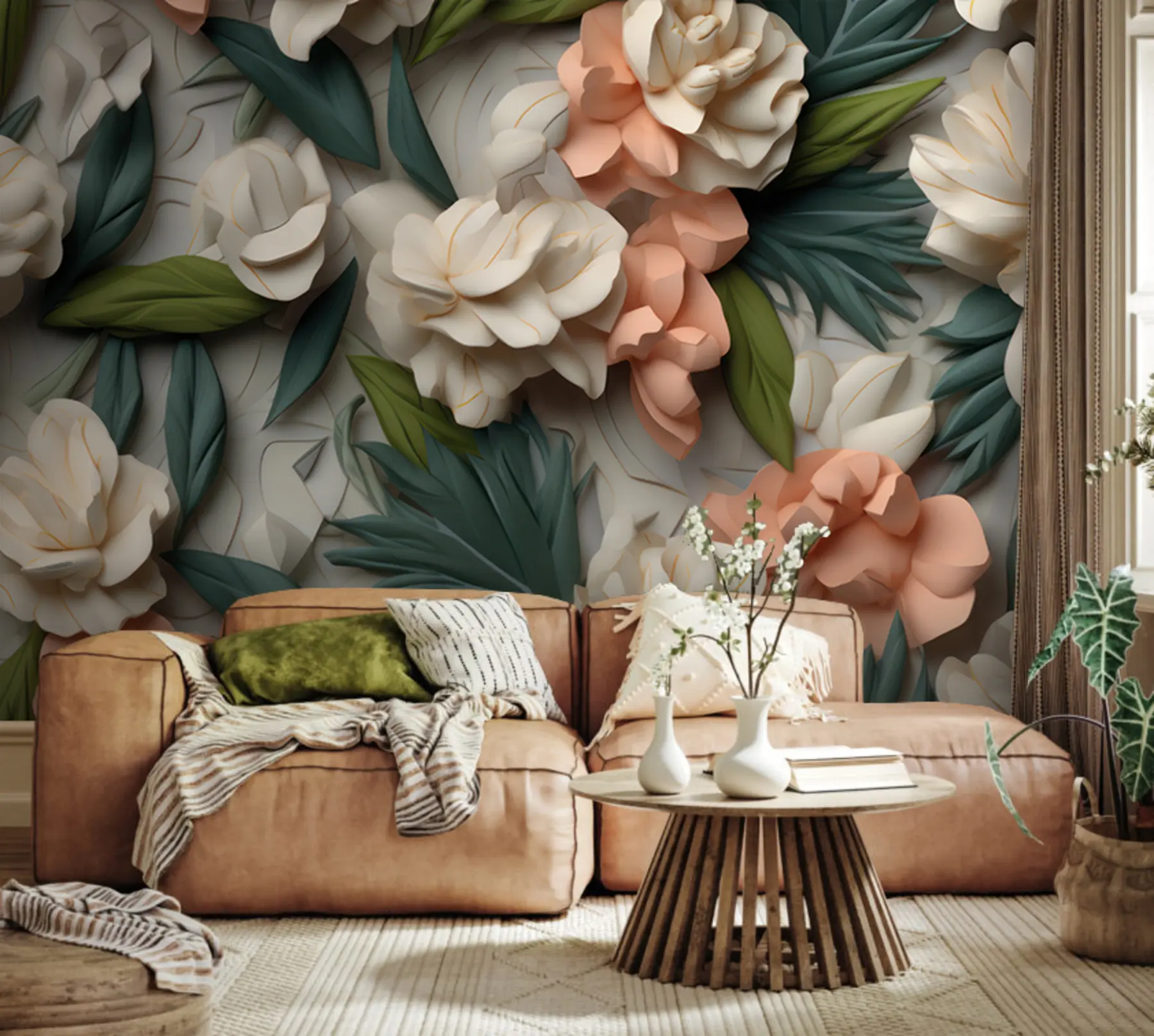 murais de parede plantas abstratas 3D u95592