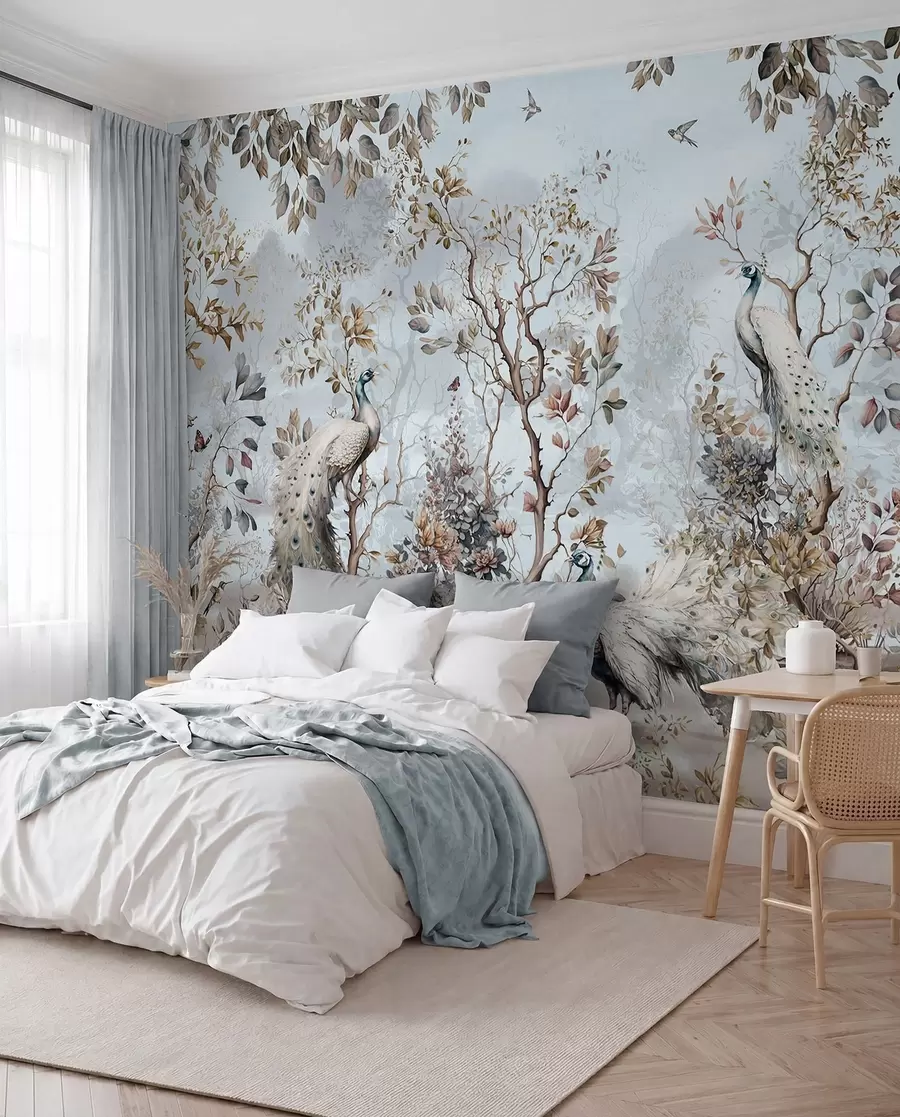 murais de parede Chinoiserie Plantas e pavões de estilo chinês u94849