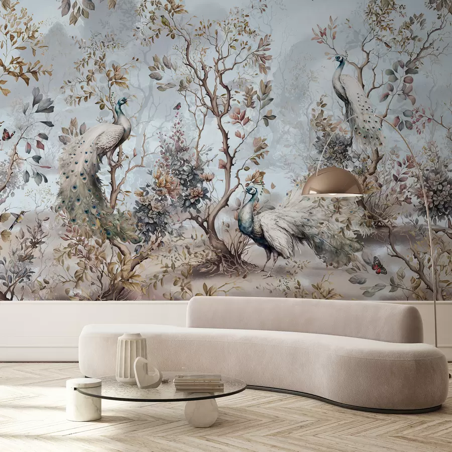 murais de parede Chinoiserie Plantas e pavões de estilo chinês u94849