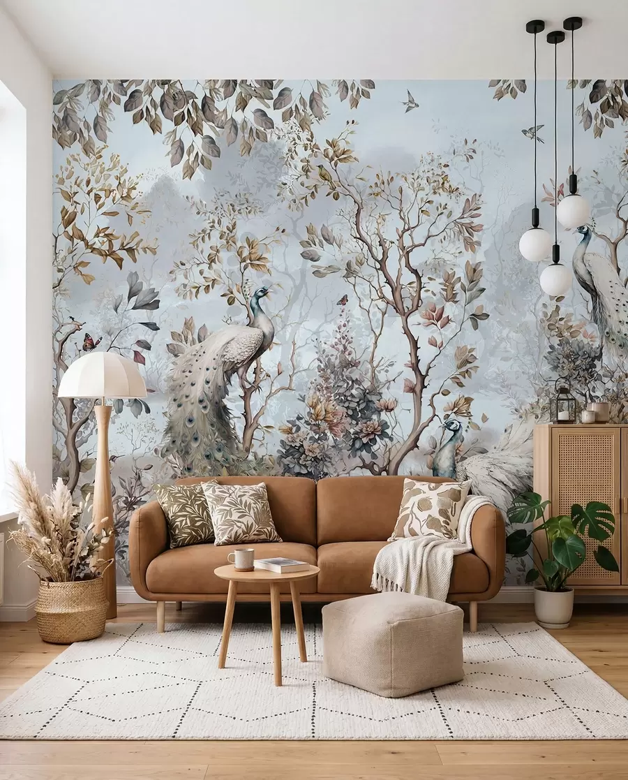 murais de parede Chinoiserie Plantas e pavões de estilo chinês u94849