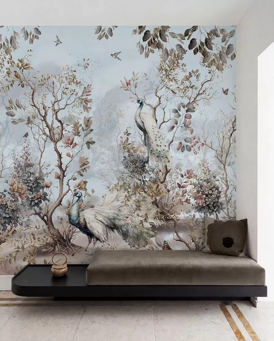 murais de parede Chinoiserie Plantas e pavões de estilo chinês u94849