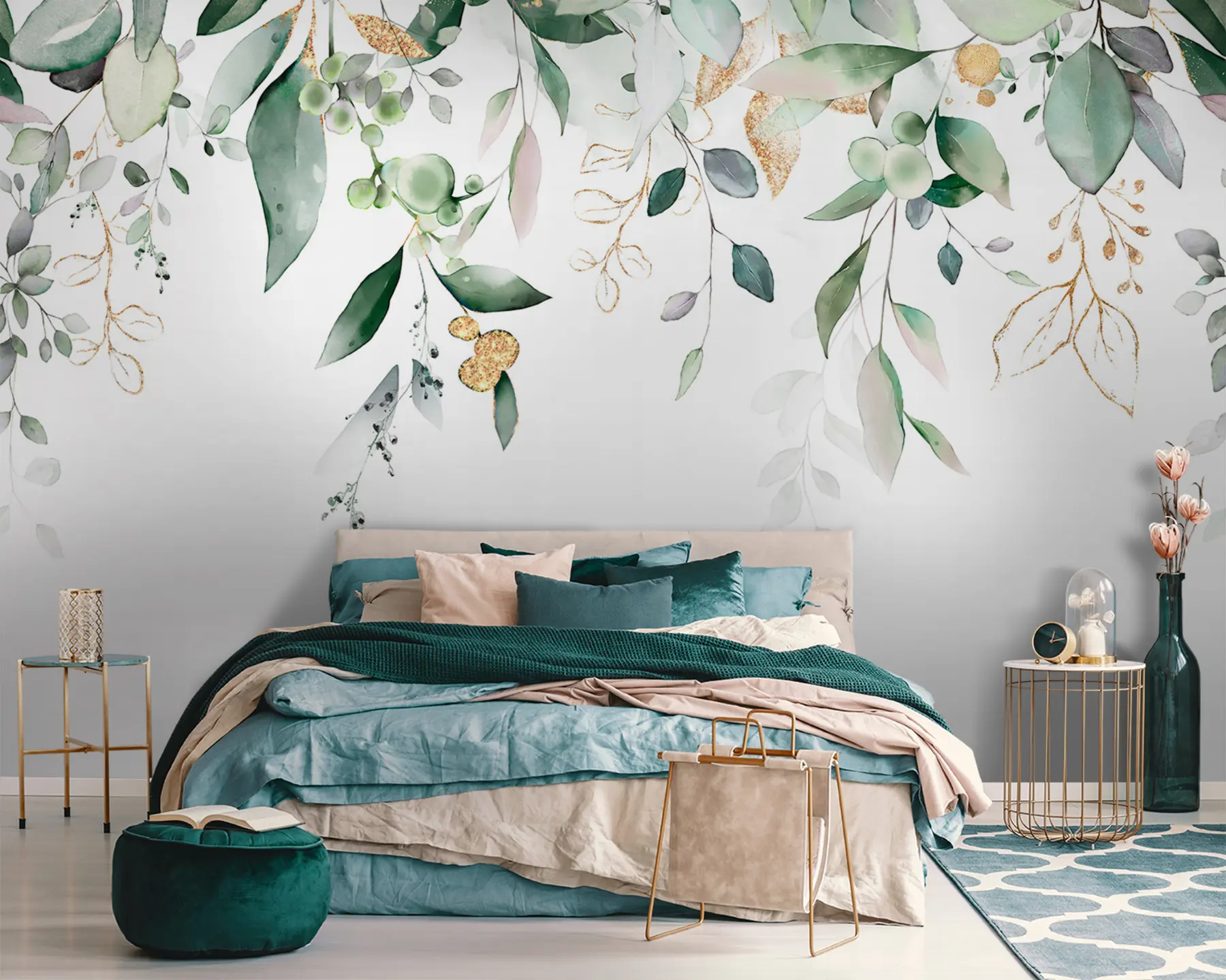 murais de parede Folhas de eucalipto penduradas em um fundo branco u95506