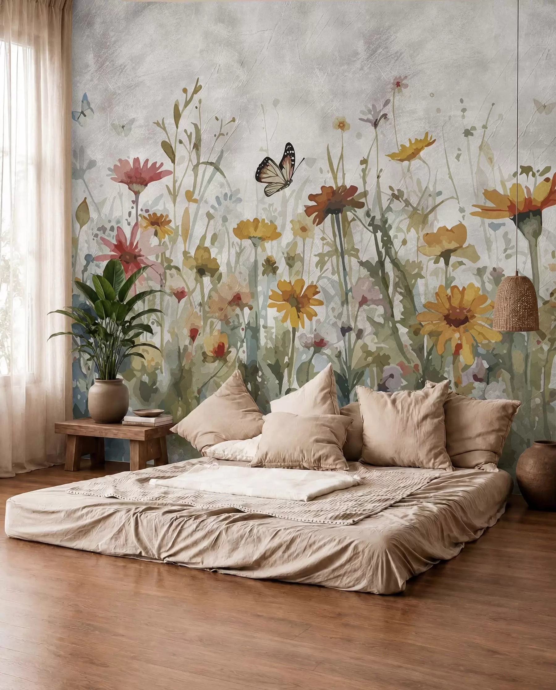 murais de parede Borboletas entre flores u95406