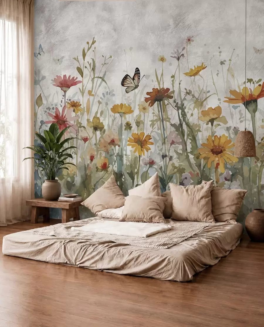 murais de parede Borboletas entre flores u95406