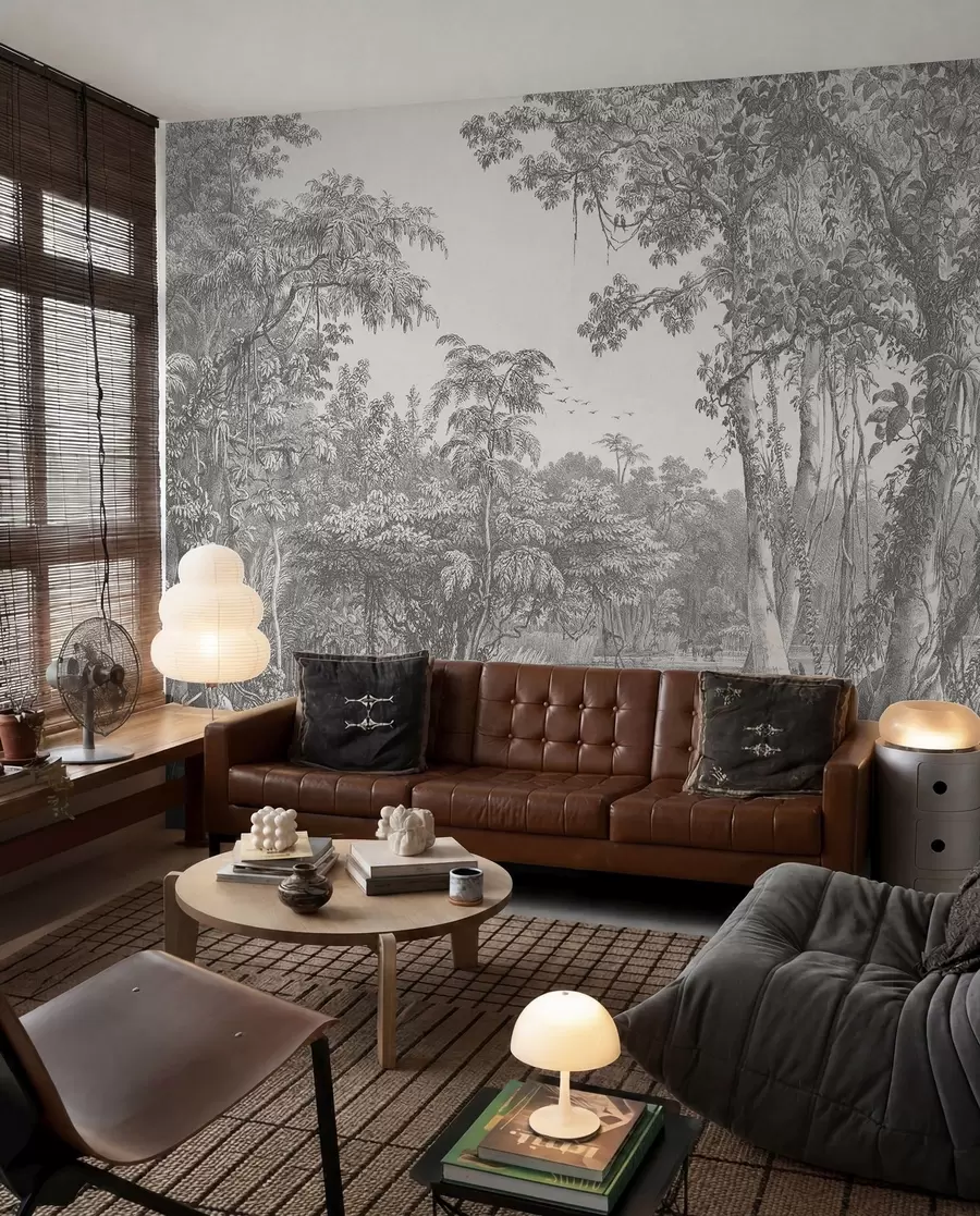 murais de parede Paisagem da floresta com estilo vintage u95795