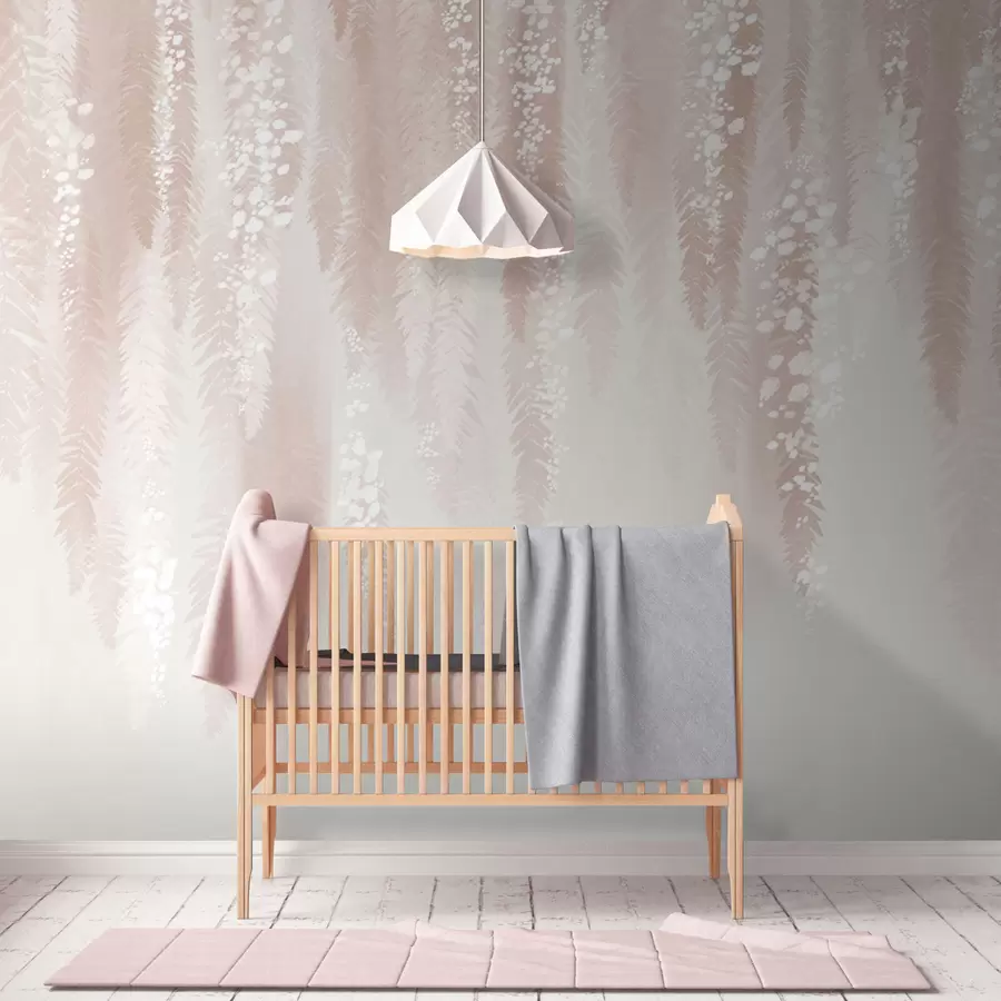 murais de parede Ramos de salgueiro rosa com flores brancas u95047