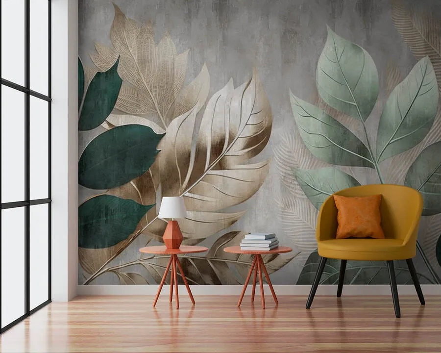 murais de parede Folhas em plano de fundo texturizado u94827