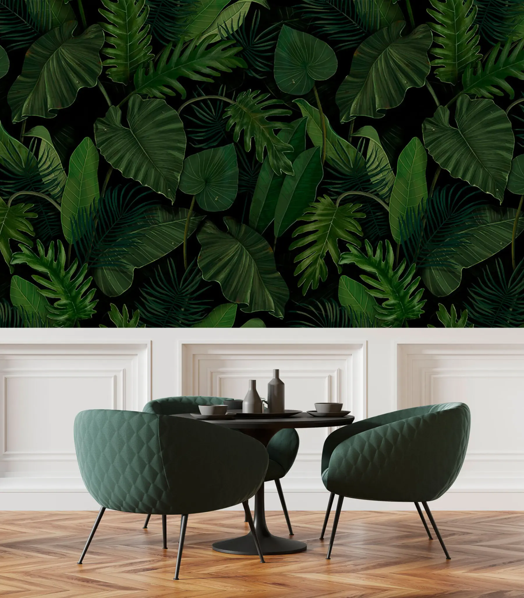 murais de parede Padrão com palma verde tropical, taro, folhas de bananeira u95470