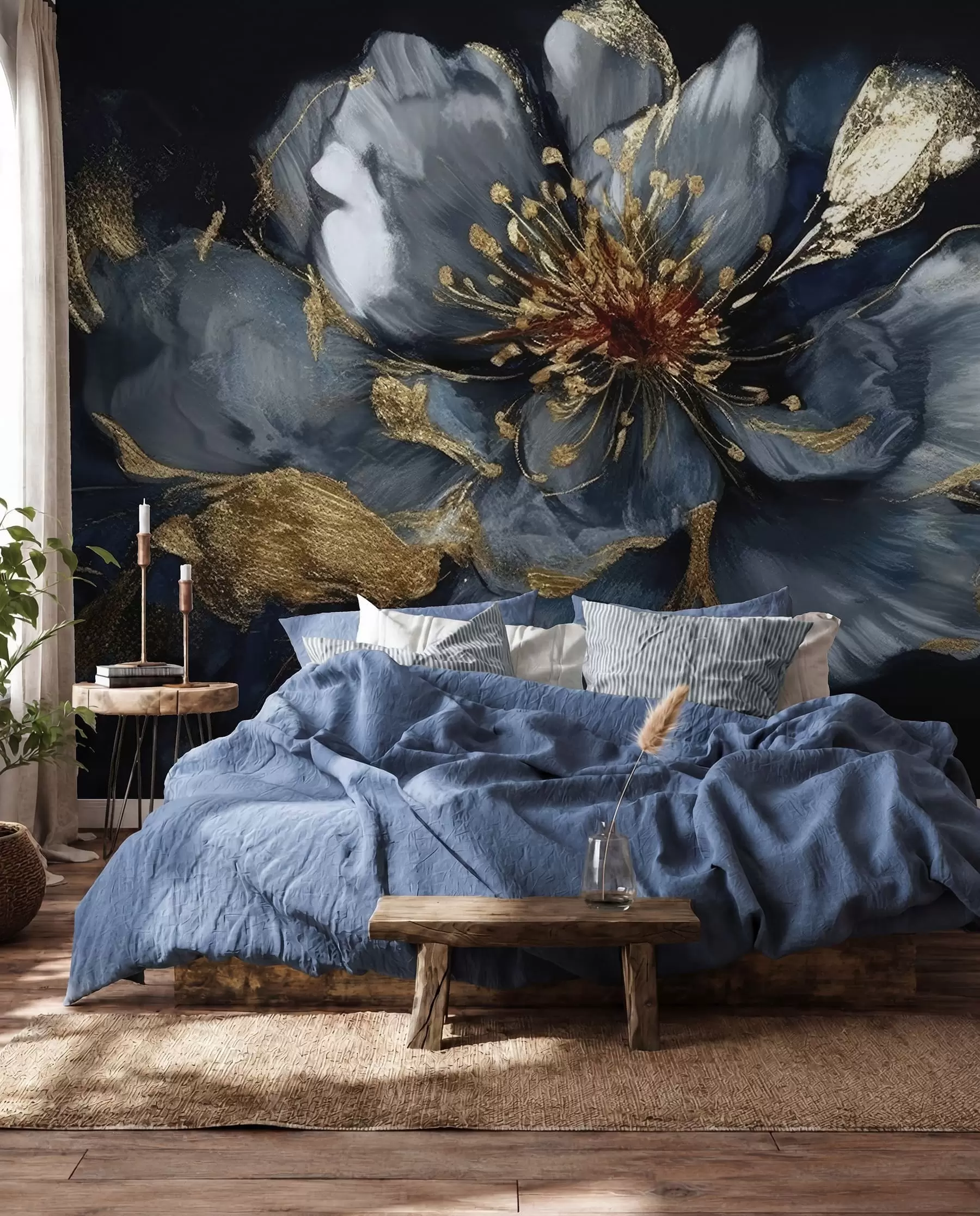 murais de parede Grande flor azul com nervuras u95657