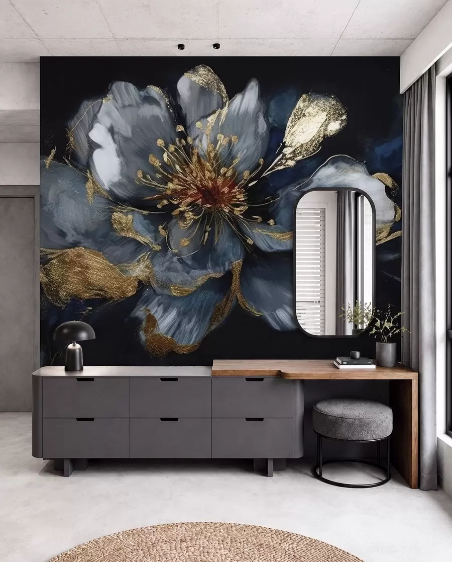 murais de parede Grande flor azul com nervuras u95657