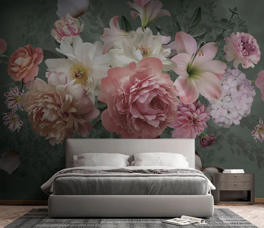 murais de parede Um jardim florido de flores com uma borboleta u95818