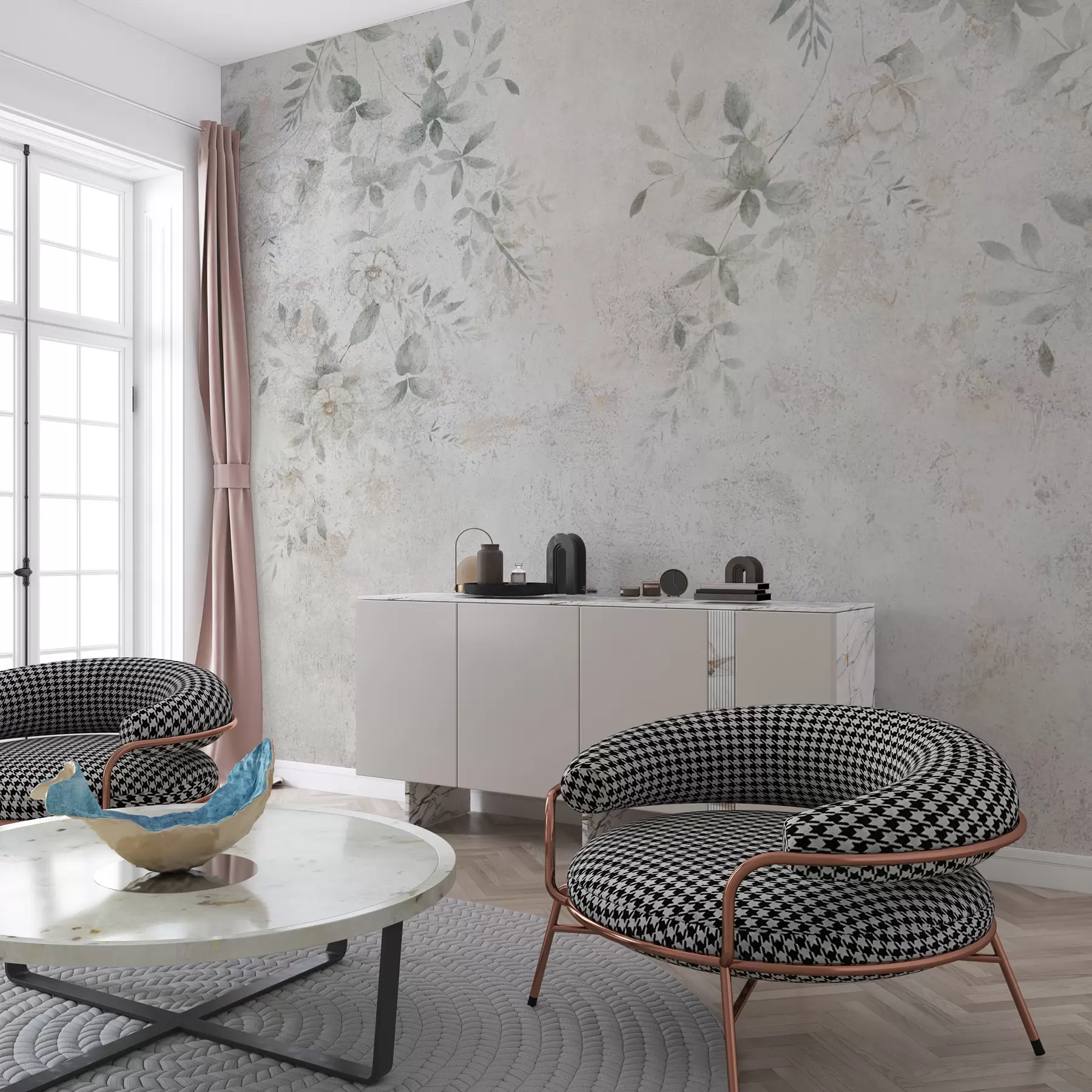 murais de parede Flores com ramos no minimalismo concreto do fundo do grunge u96140