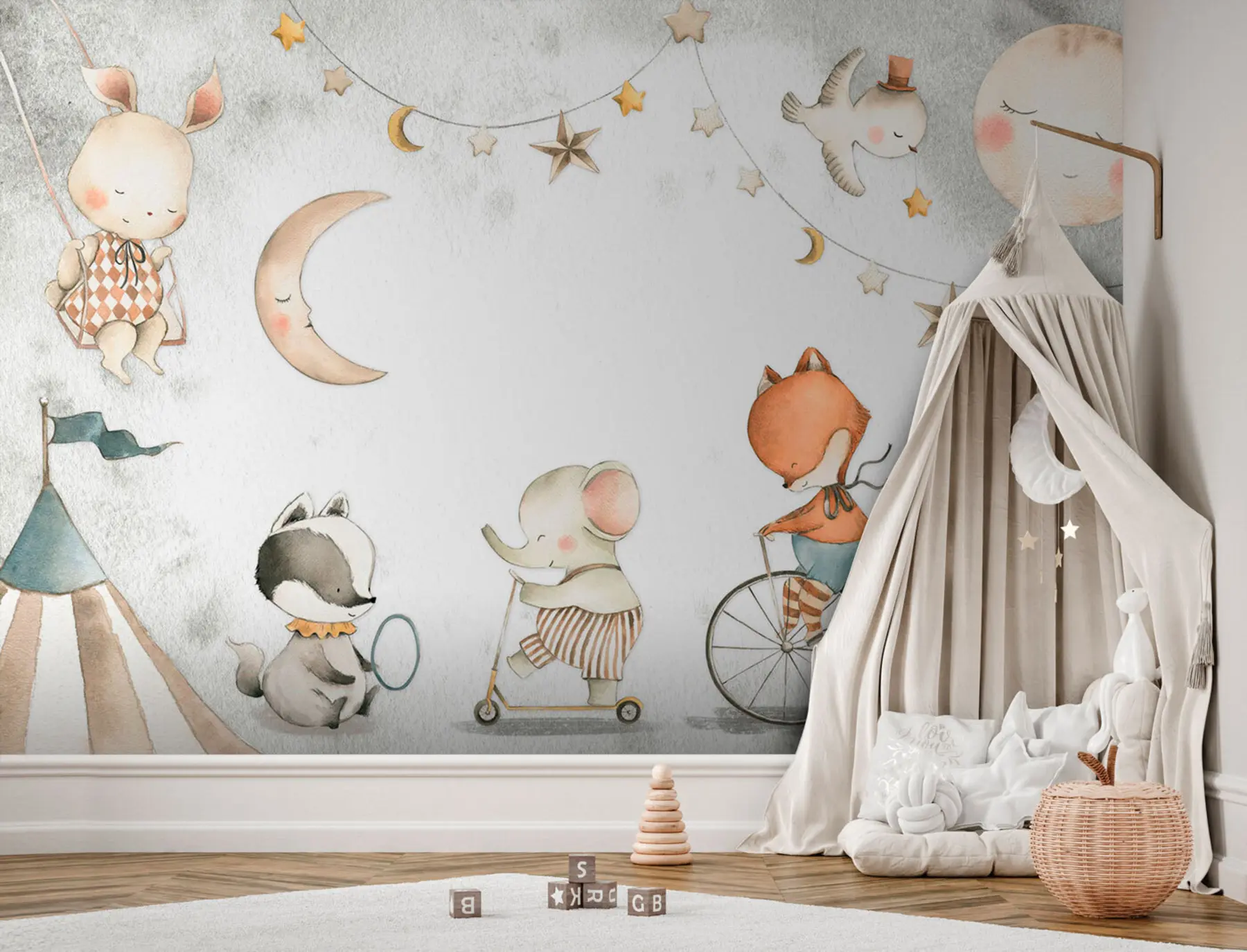 murais de parede Animais da floresta elefante, raposa, texugo e coelho u96075