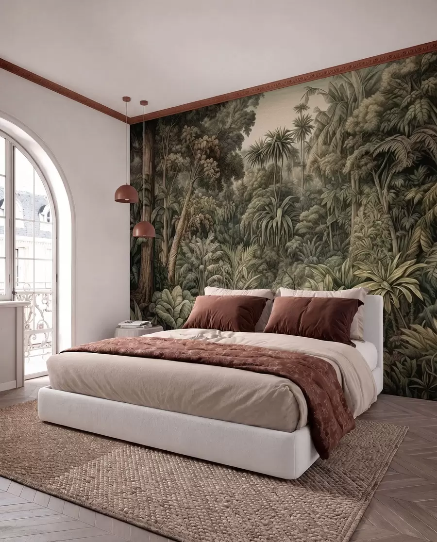 murais de parede Bela selva verde abstrata com folhas tropicais u96093