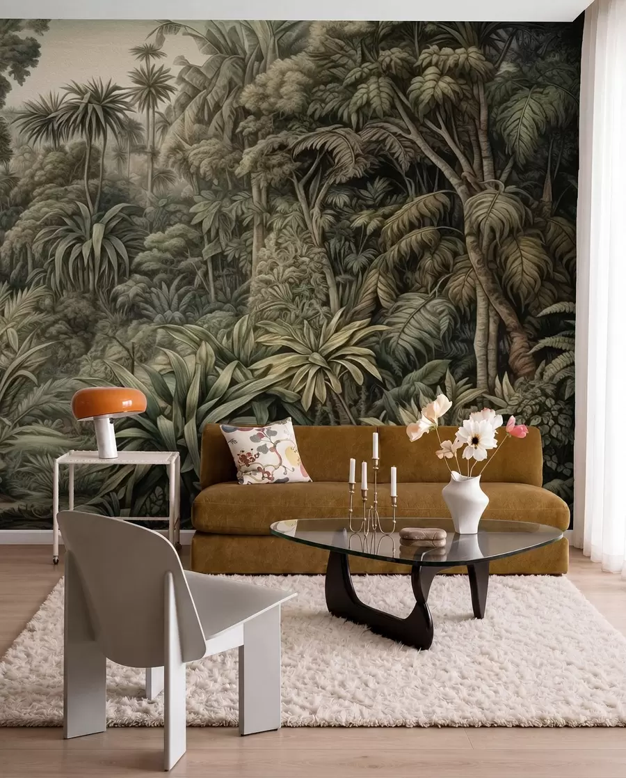 murais de parede Bela selva verde abstrata com folhas tropicais u96093