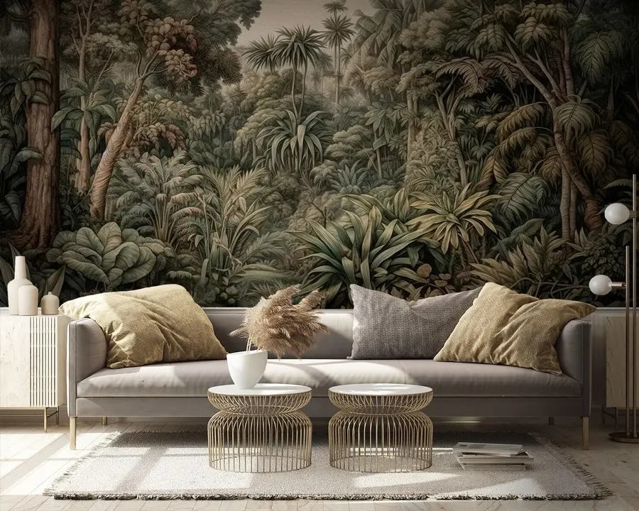 murais de parede Bela selva verde abstrata com folhas tropicais u96093