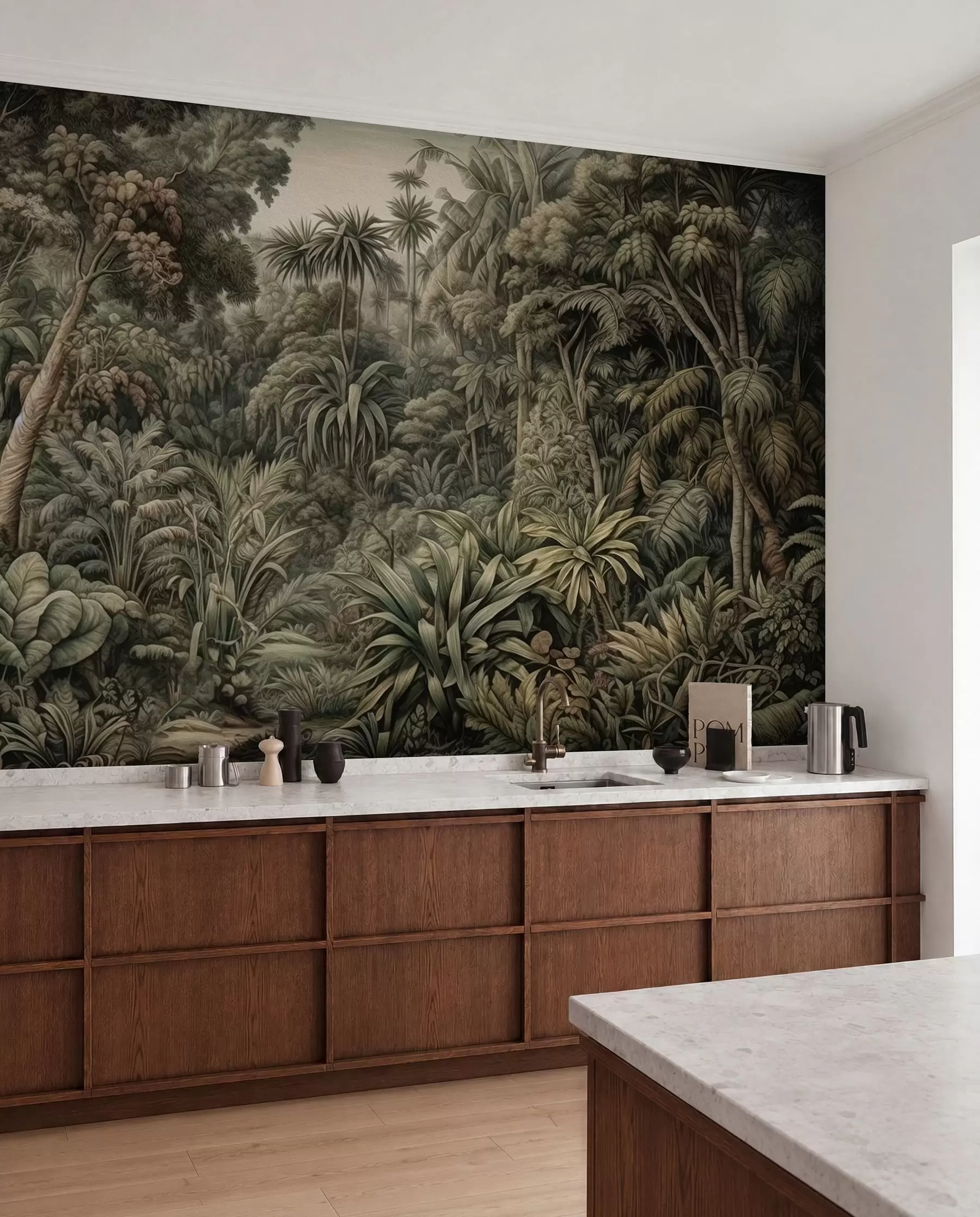 murais de parede Bela selva verde abstrata com folhas tropicais u96093