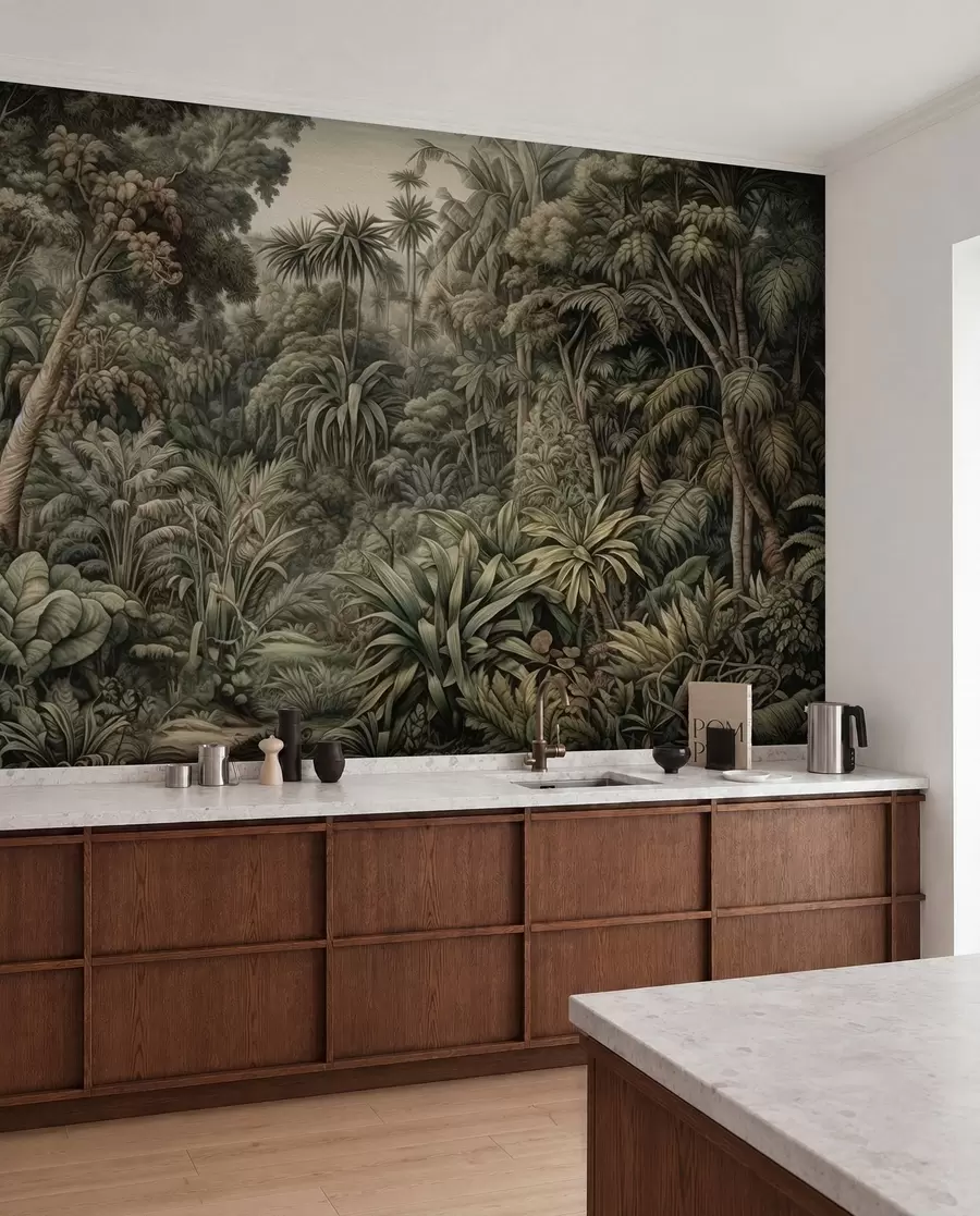 murais de parede Bela selva verde abstrata com folhas tropicais u96093