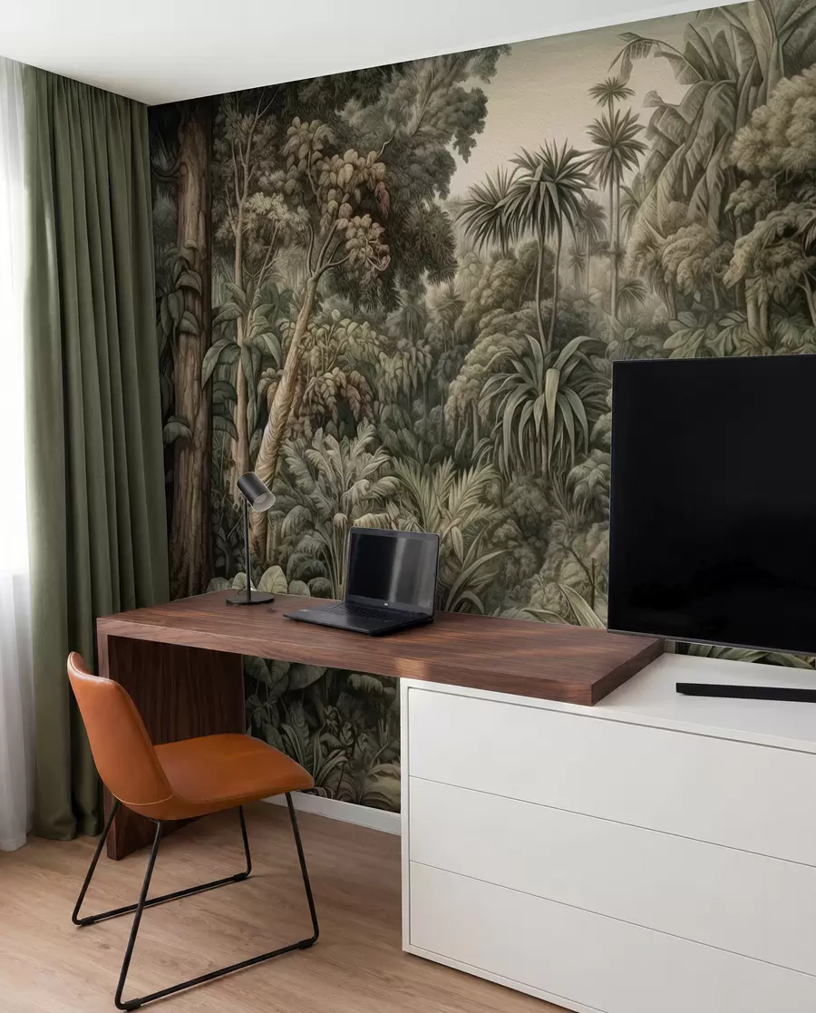 murais de parede Bela selva verde abstrata com folhas tropicais u96093