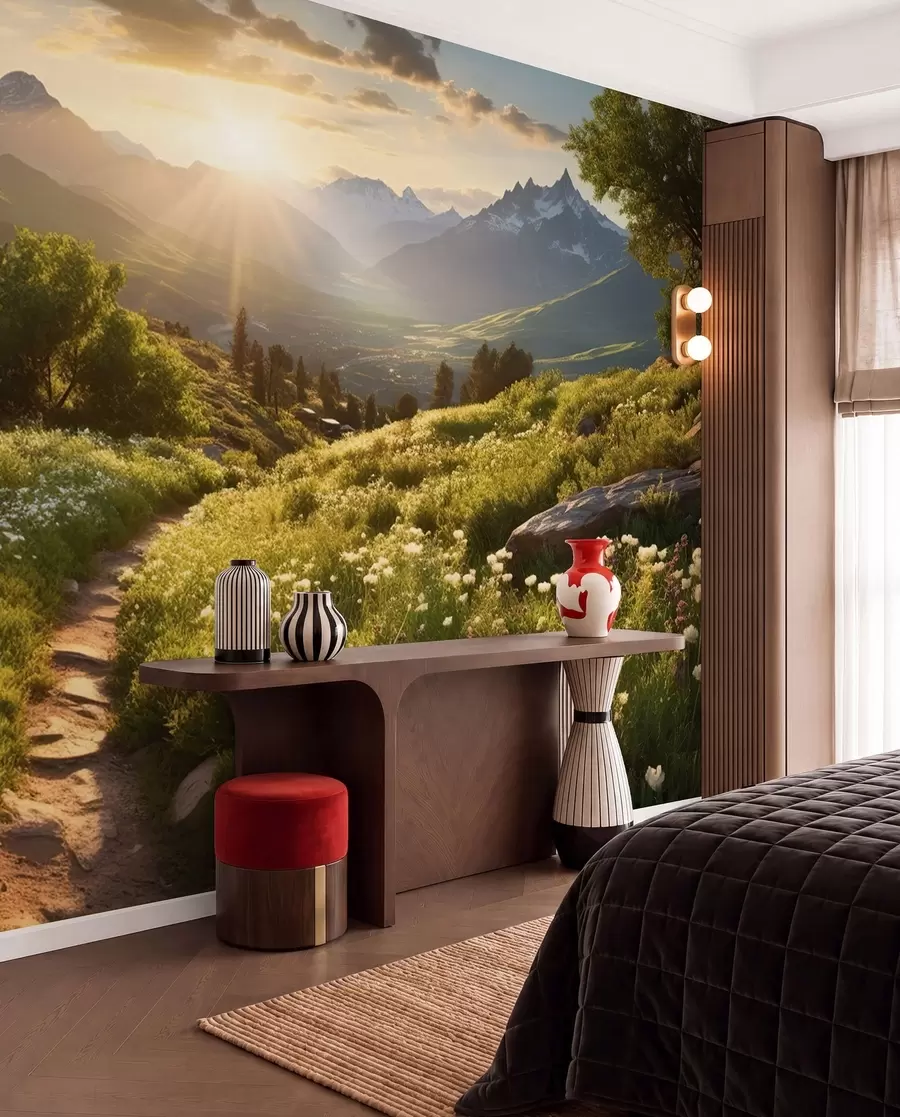 murais de parede Pôr do sol da paisagem montanhosa u96209