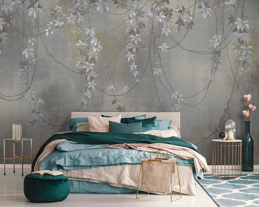murais de parede Galhos pendurados com folhas e flores u95926