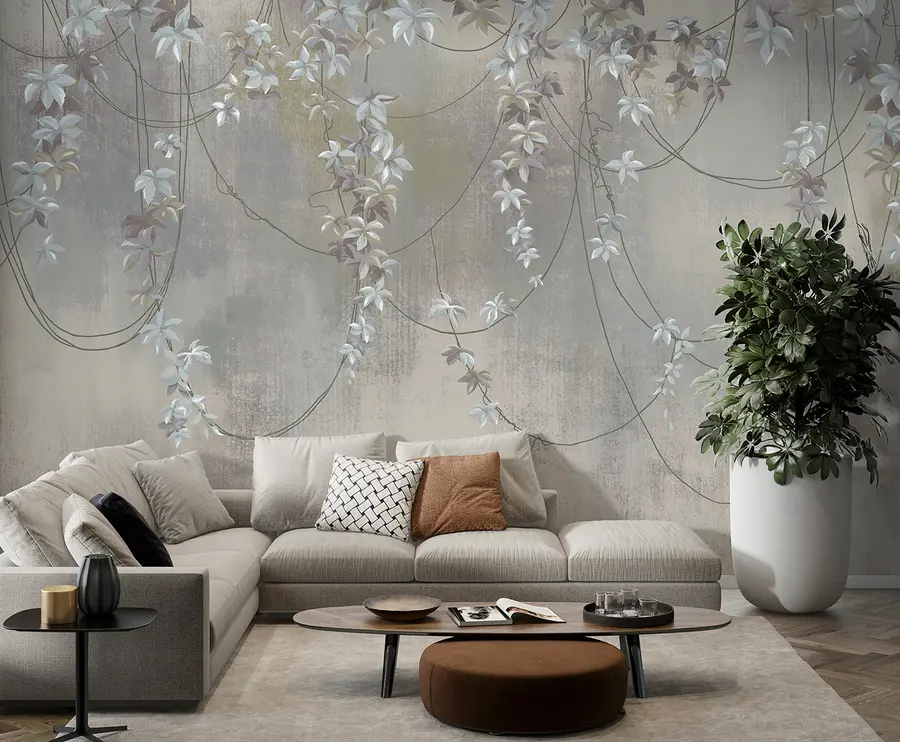 murais de parede Galhos pendurados com folhas e flores u95926
