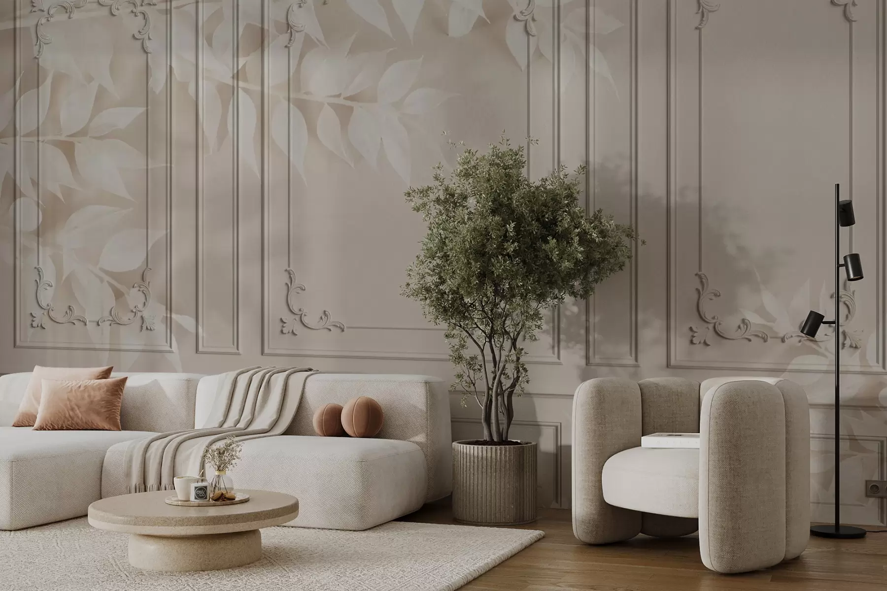 murais de parede Painéis Boiserie clássicos ingleses com folhas u96165