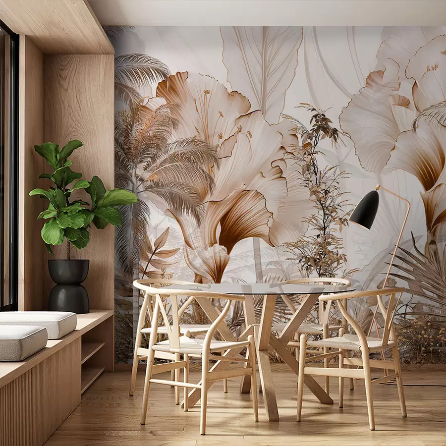 murais de parede Árvores tropicais e folhas em uma floresta enevoada u96478