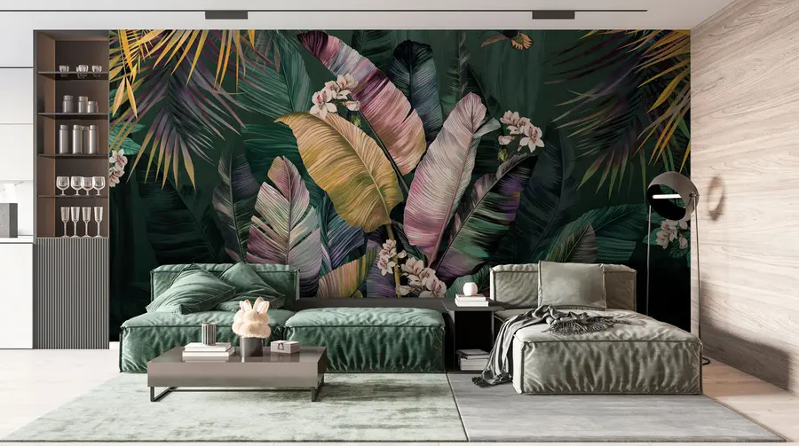 murais de parede Banana colorida e folhas de palmeira u94155