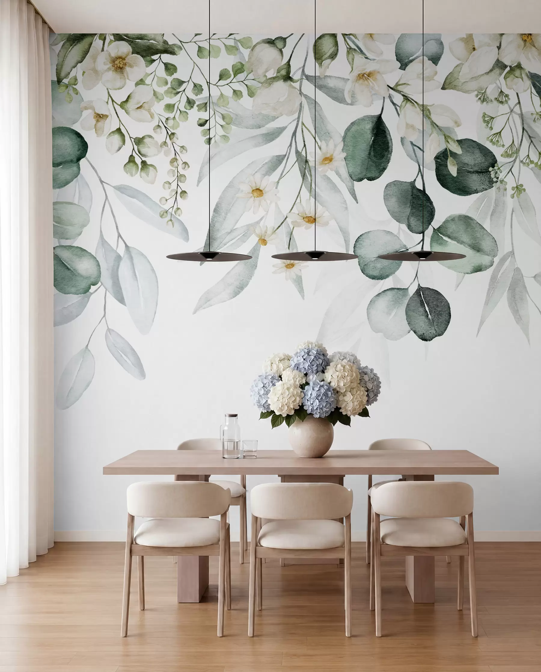 murais de parede Aquarela folhas verdes com flores u96336