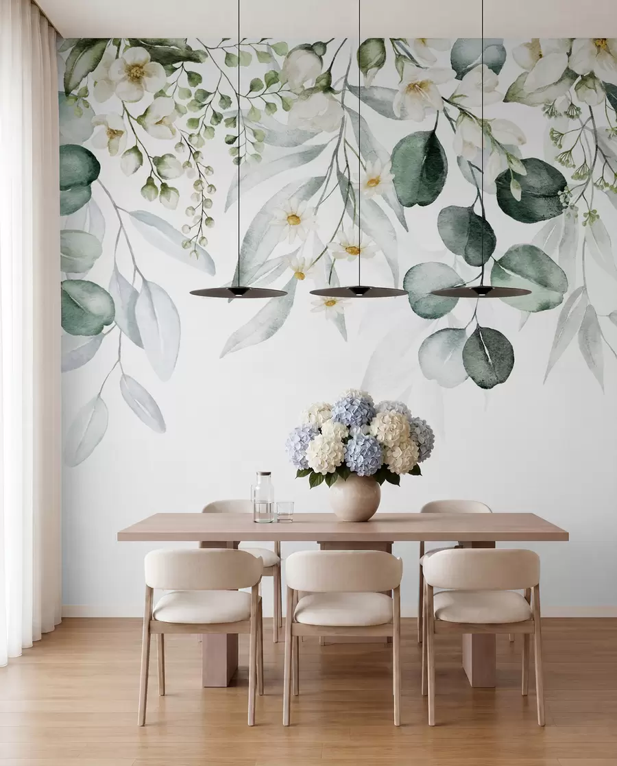 murais de parede Aquarela folhas verdes com flores u96336
