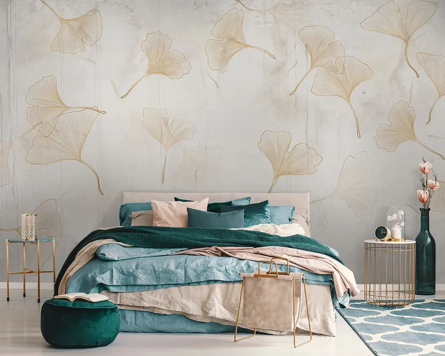 murais de parede Folhas de Ginko em tons bege u96467