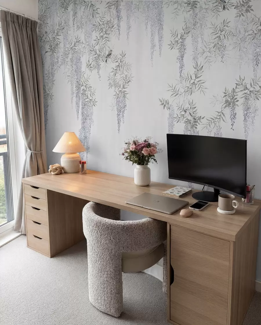 murais de parede Flores de glicínias, glicínias, minimalismo, monocromático, loft e estilo japonês u96928