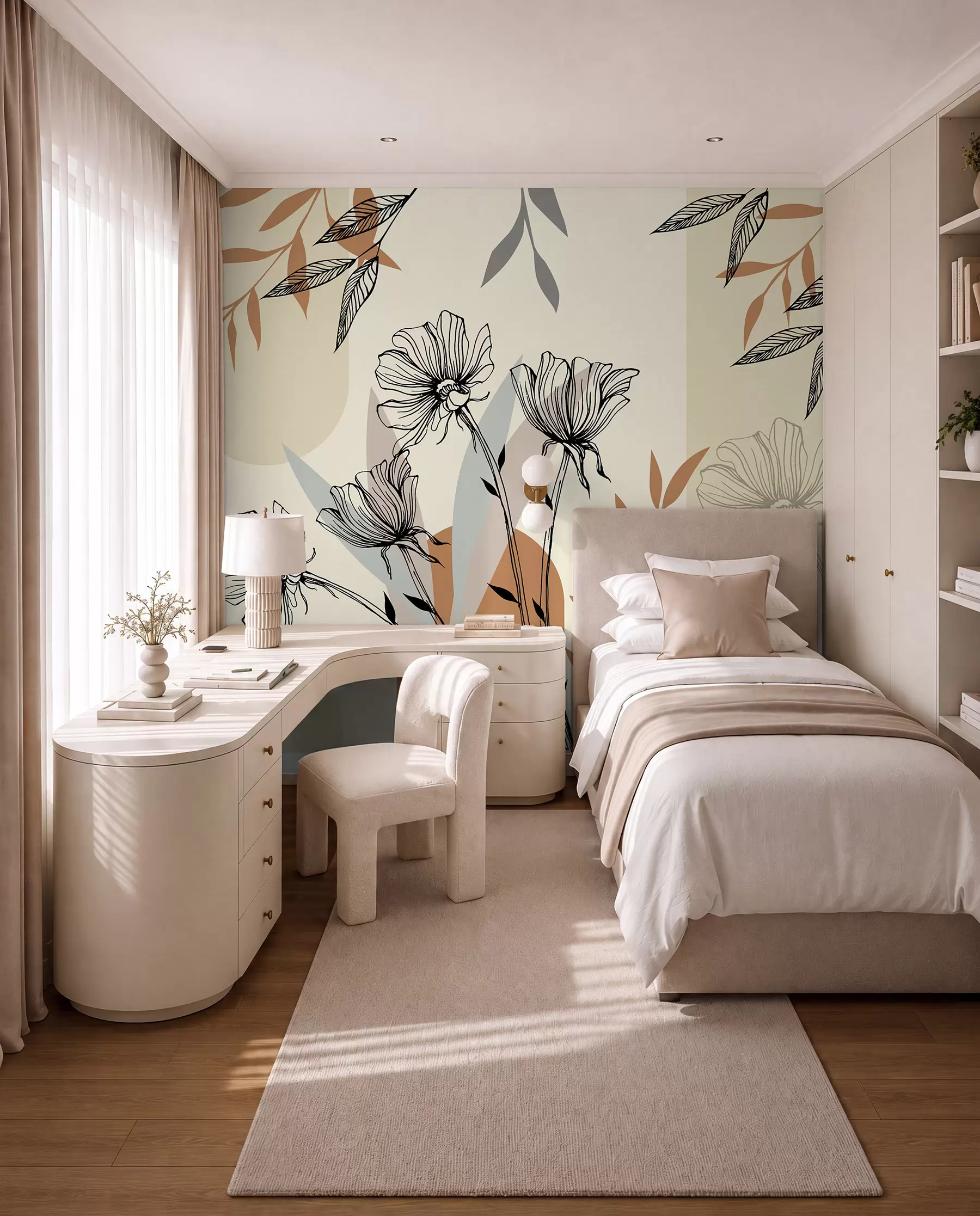 murais de parede Papéis de parede populares em estilo boho com flores u97028