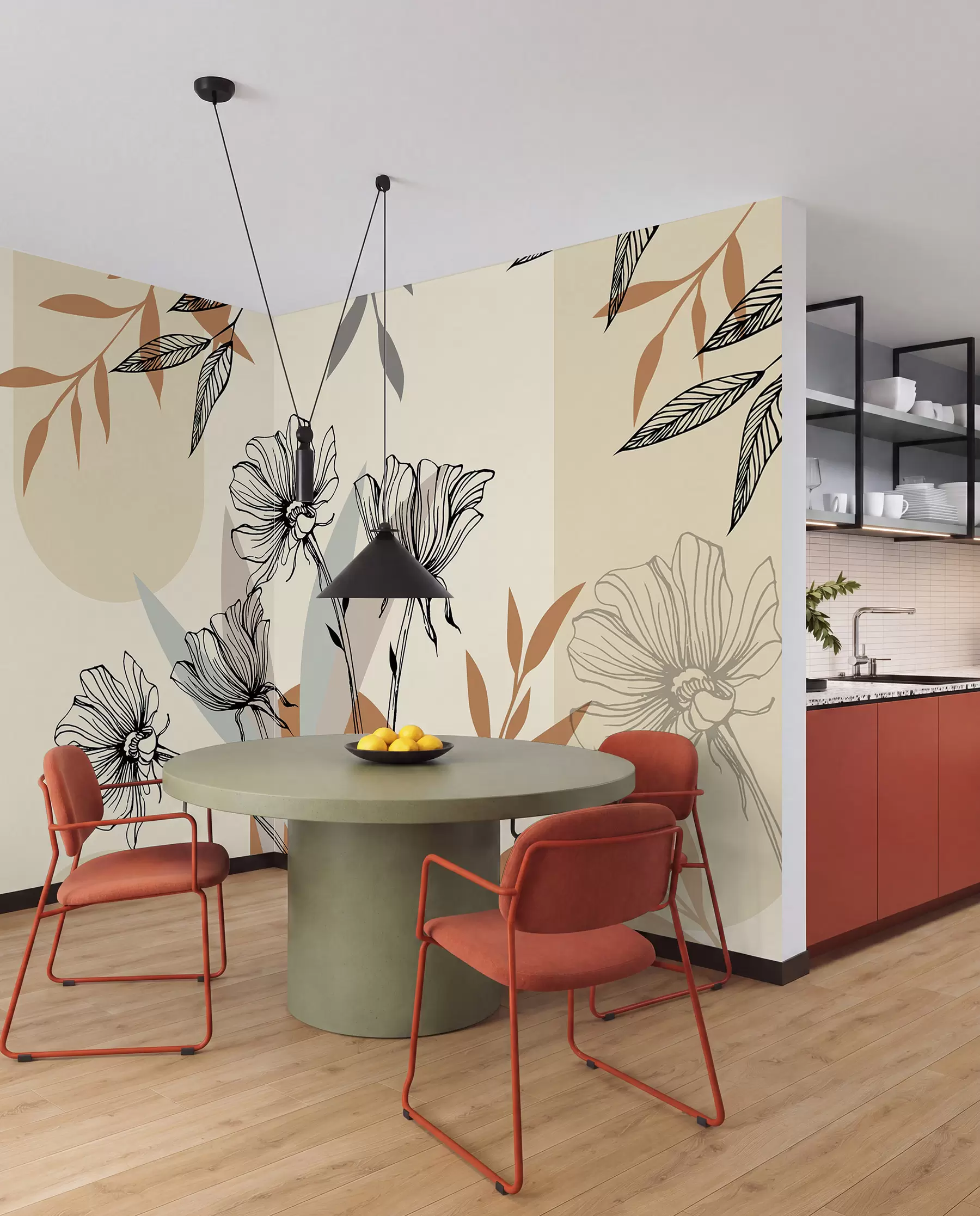 murais de parede Papéis de parede populares em estilo boho com flores u97028