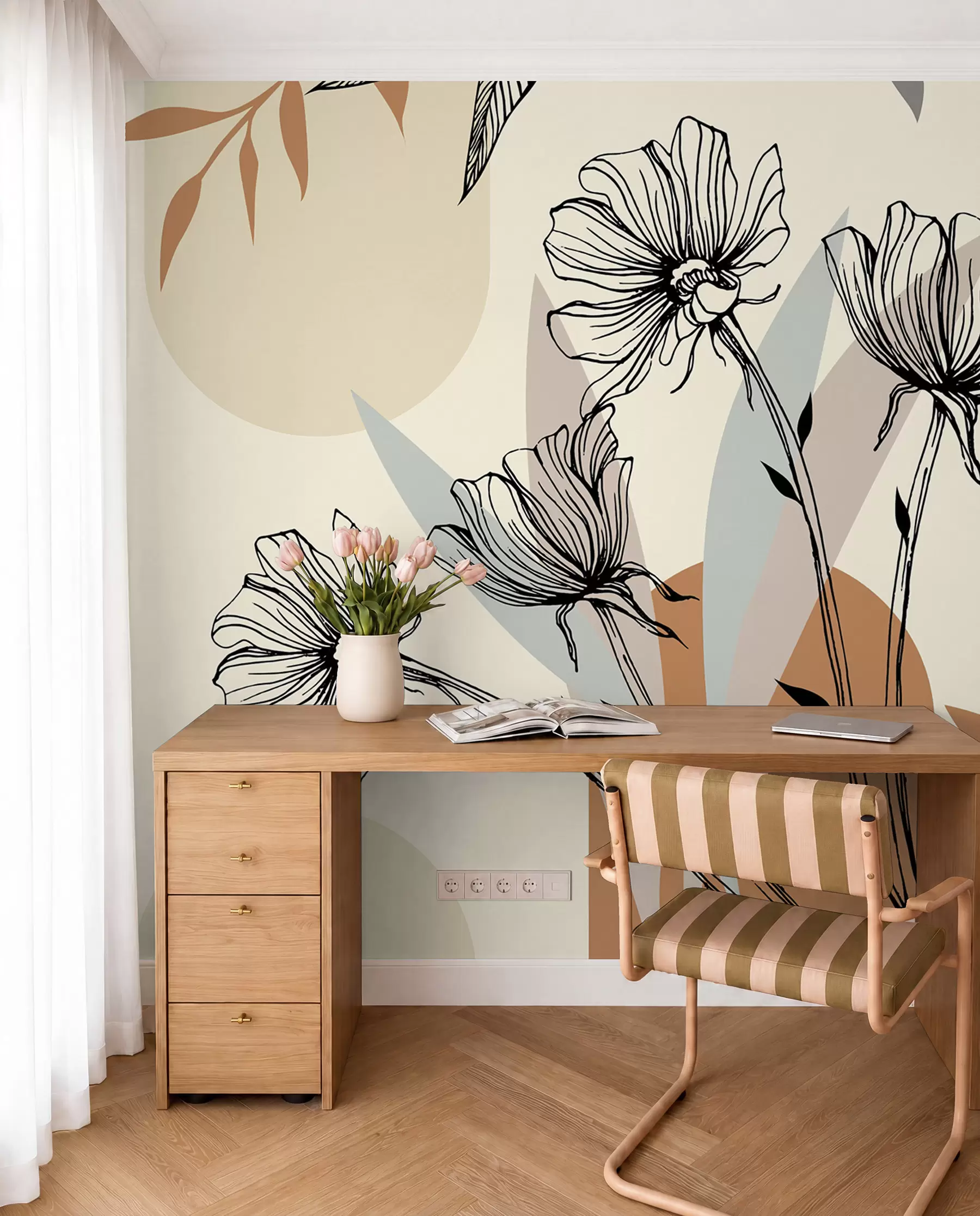 murais de parede Papéis de parede populares em estilo boho com flores u97028