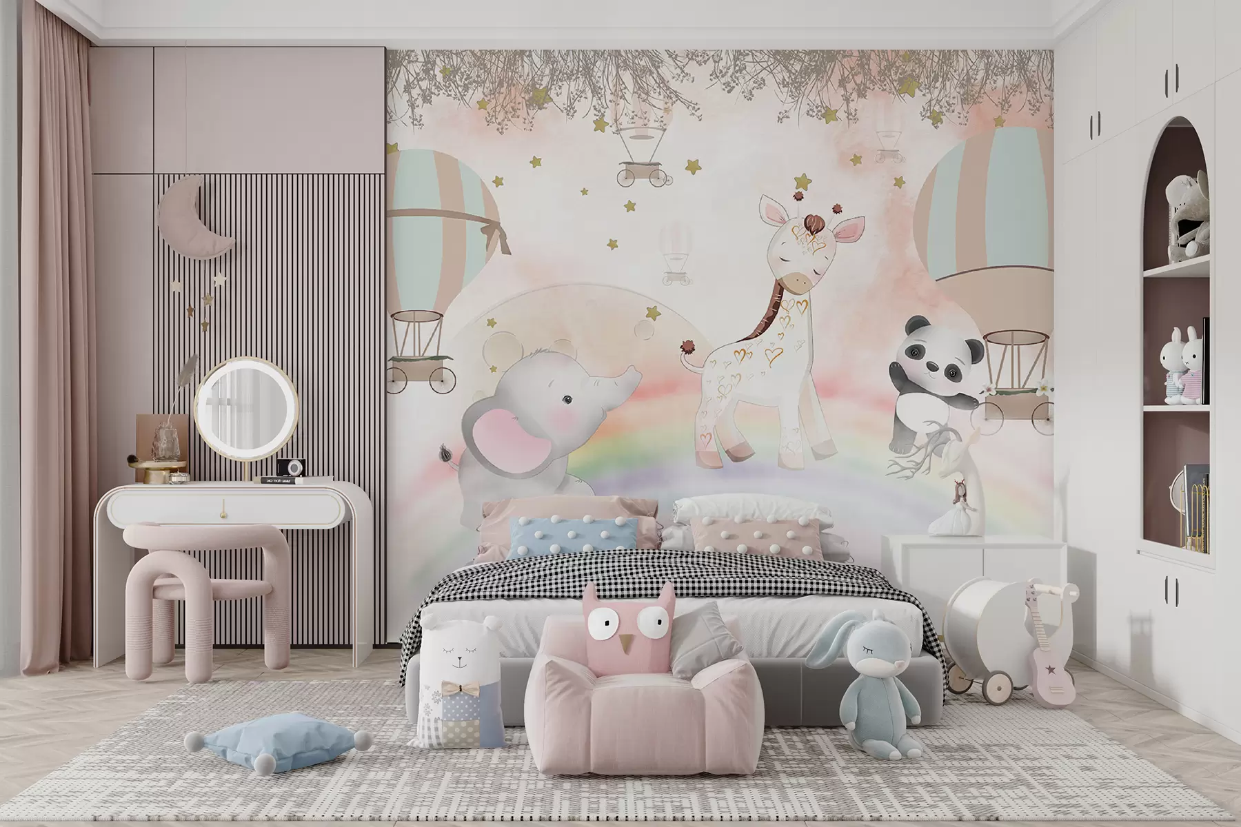 murais de parede Design de papel de parede com animais fofos para quarto infantil u97008