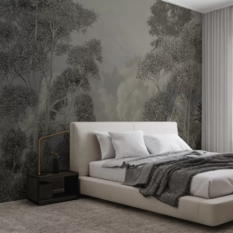 murais de parede Floresta tropical em tons de cinza u97396