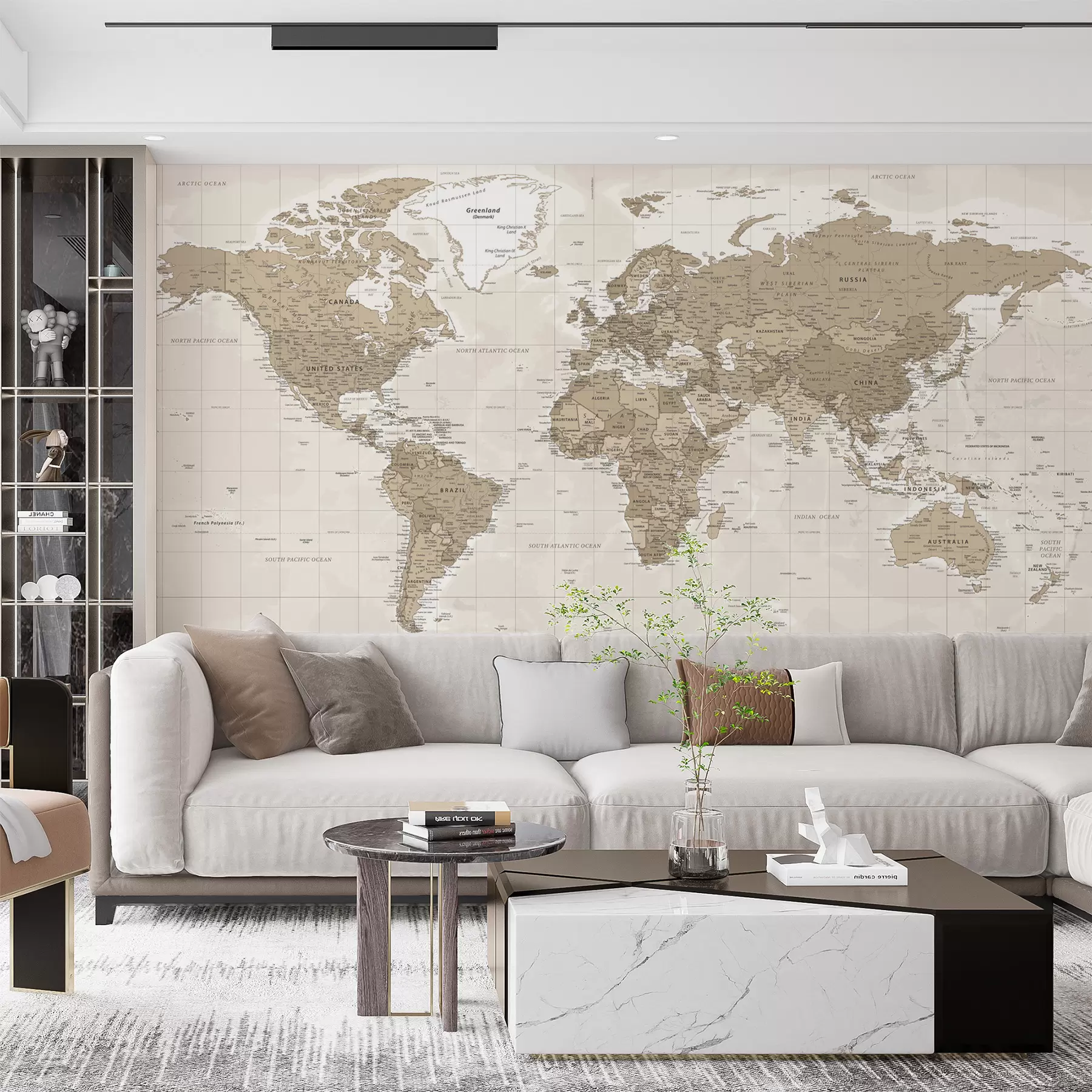 murais de parede Loft com mapa-mundo vintage u97342
