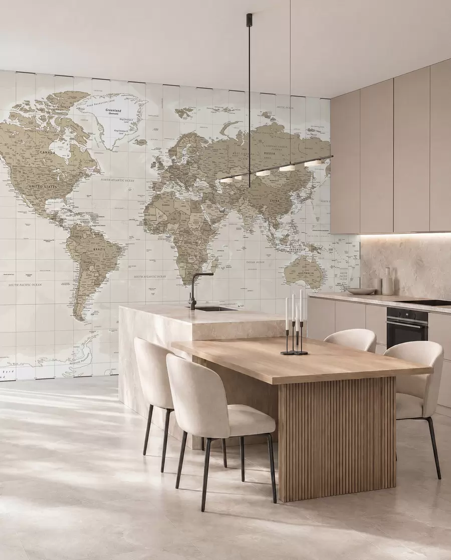 murais de parede Loft com mapa-mundo vintage u97342