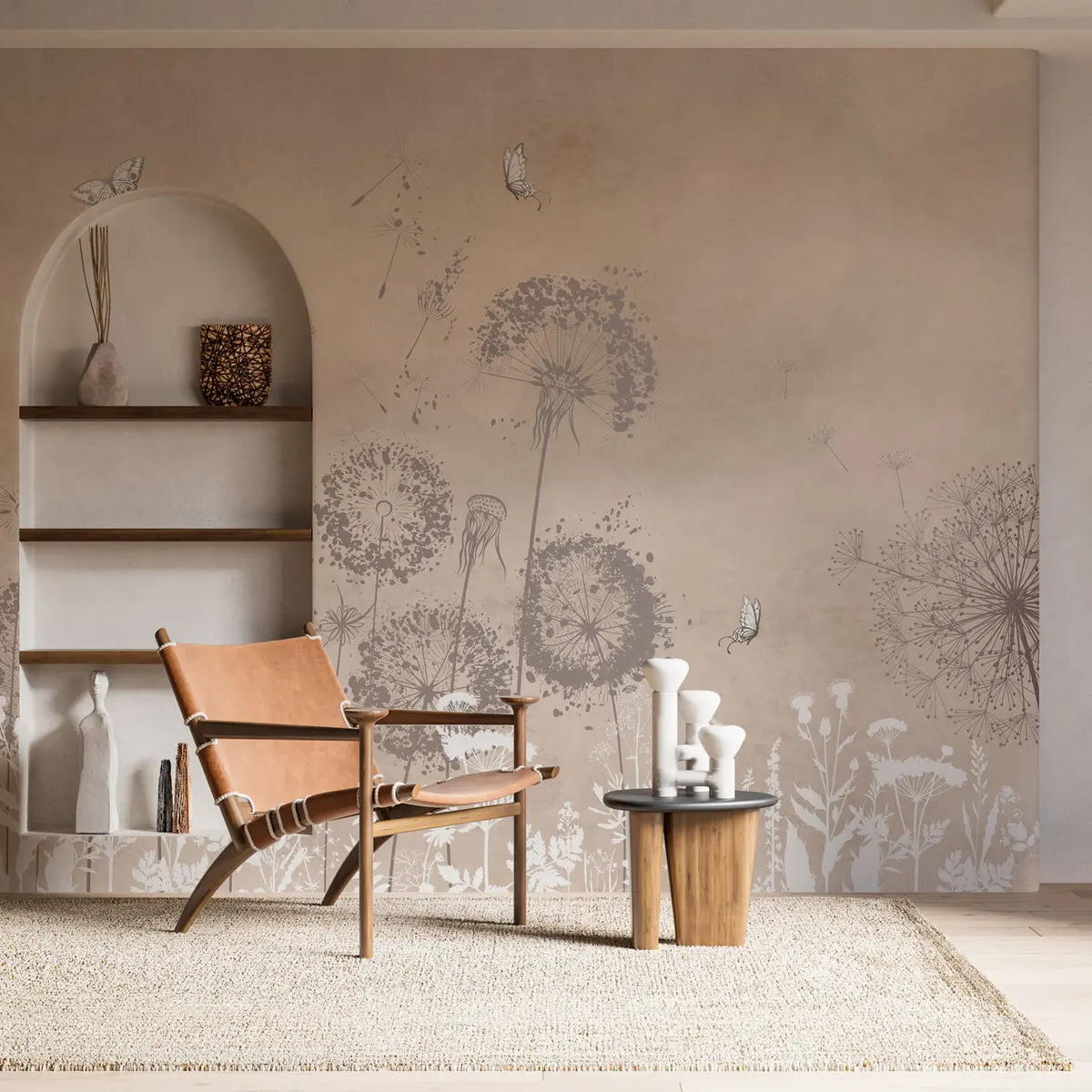 murais de parede Padrão elegante de flores de dente de leão em aquarela u97333