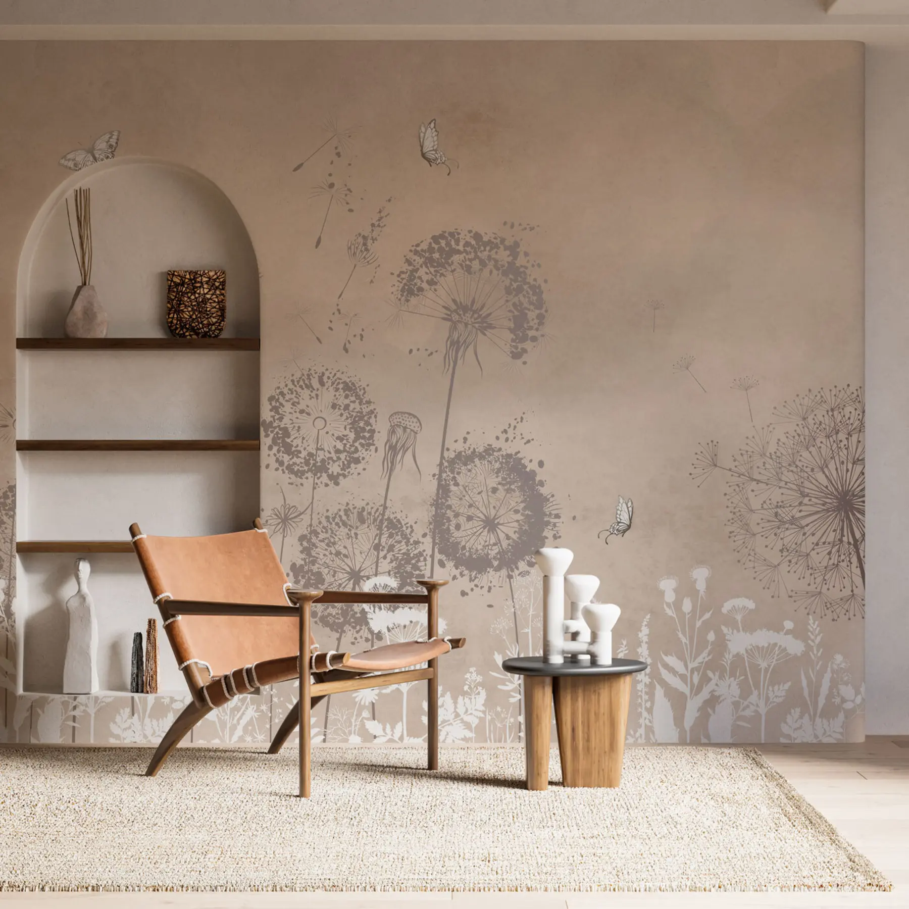 murais de parede Padrão elegante de flores de dente de leão em aquarela u97333