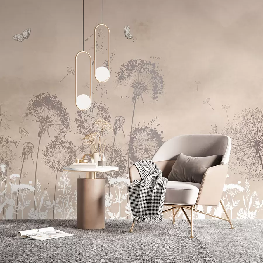 murais de parede Padrão elegante de flores de dente de leão em aquarela u97333