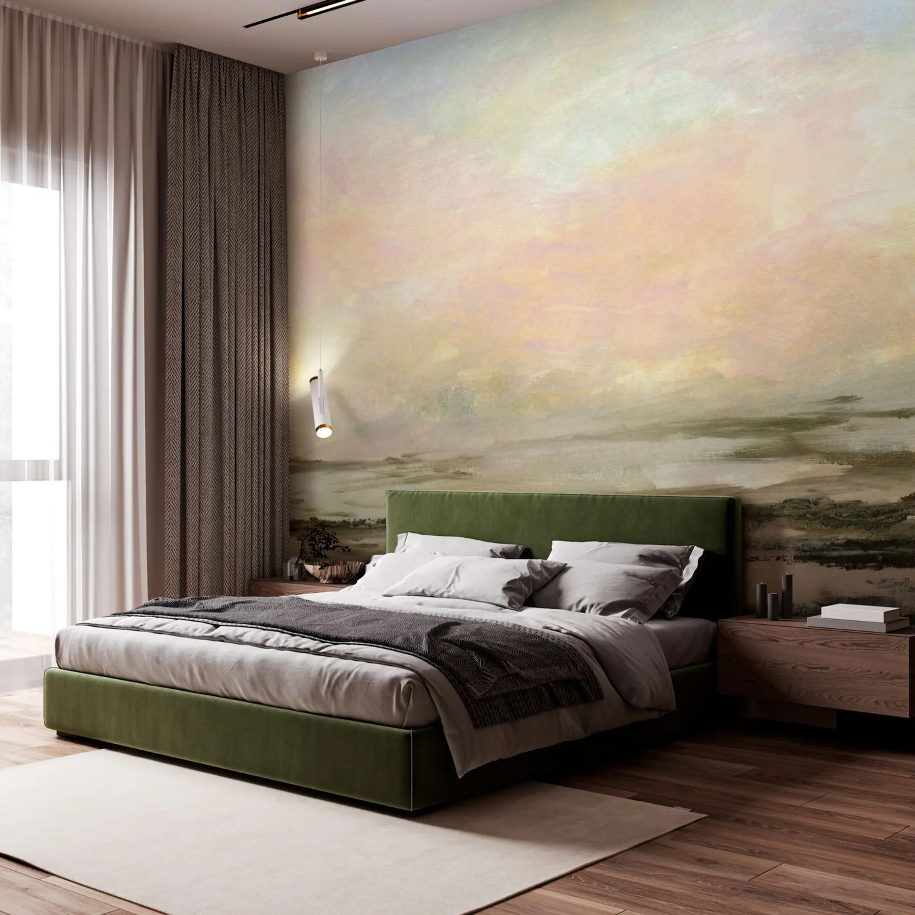 murais de parede Pôr do sol em uma praia tropical, minimalismo elegante e loft u97451