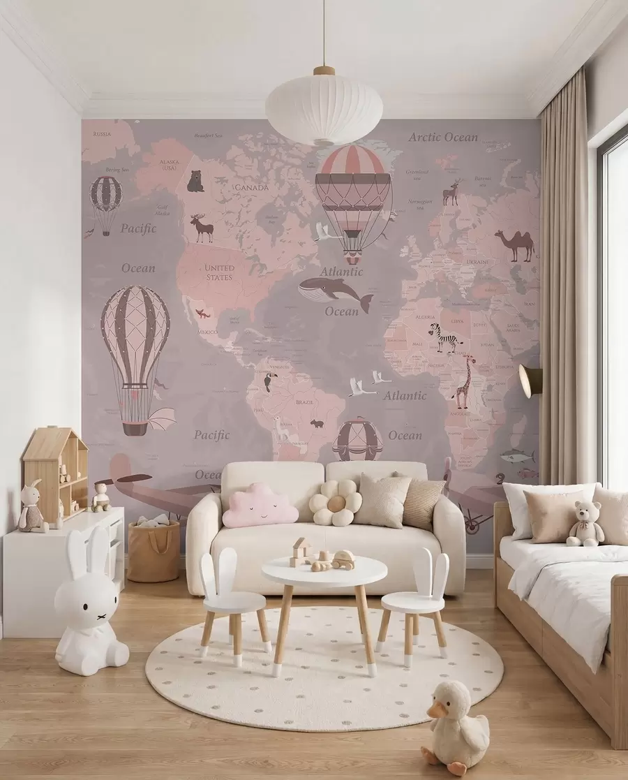 murais de parede Atlas de voo rosa em inglês u36066v6