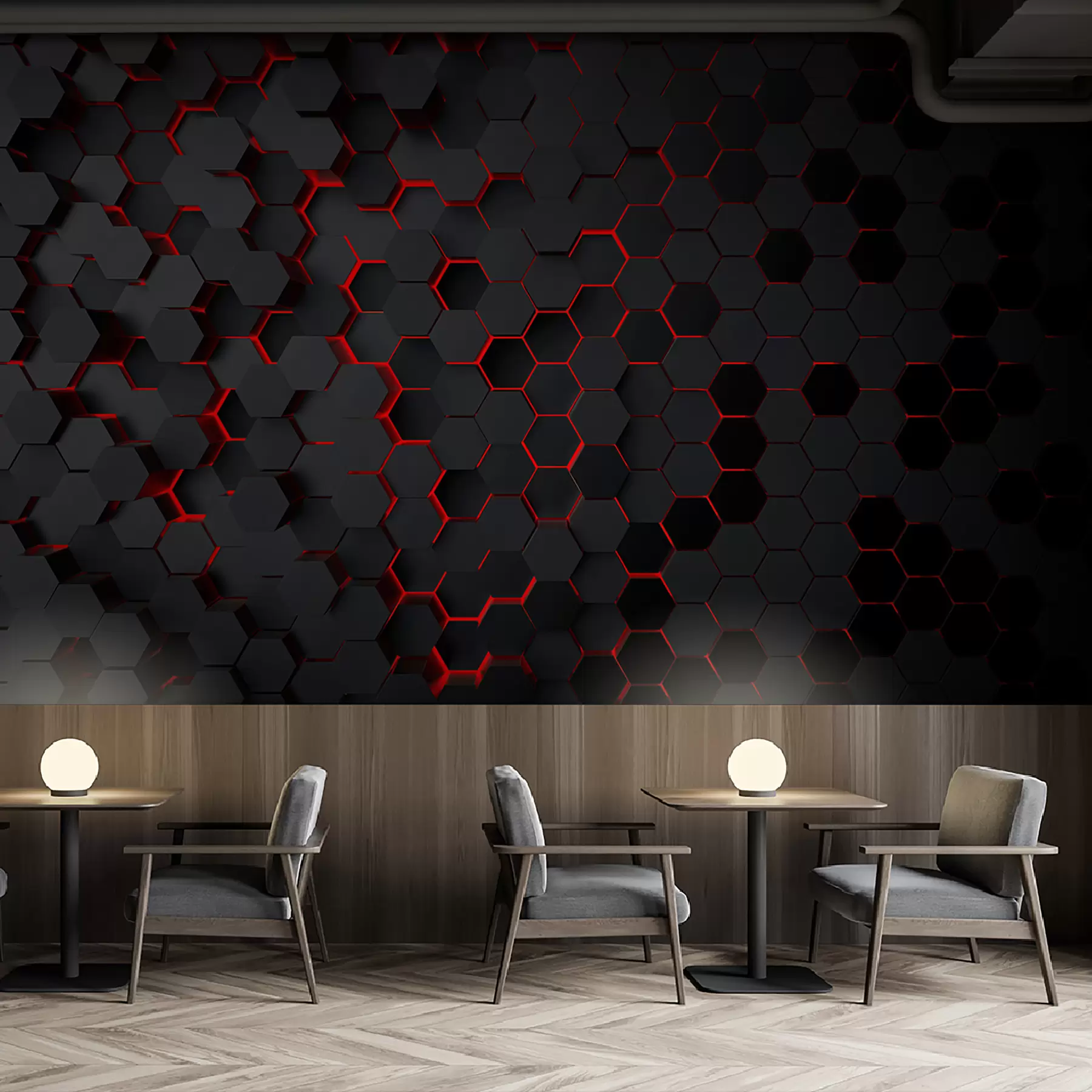 murais de parede Hexágonos pretos e brilho vermelho u93618v2